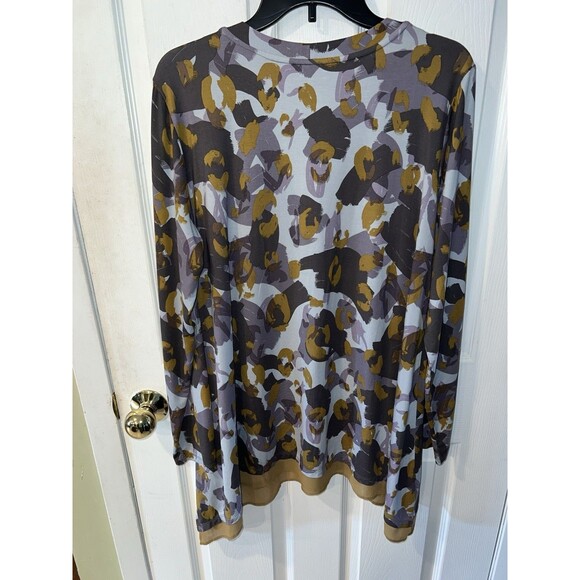 LOGO By Lori Goldstein Top Large Multicolor Boho camo Button Cardigan Tunic - Picture 10 of 11